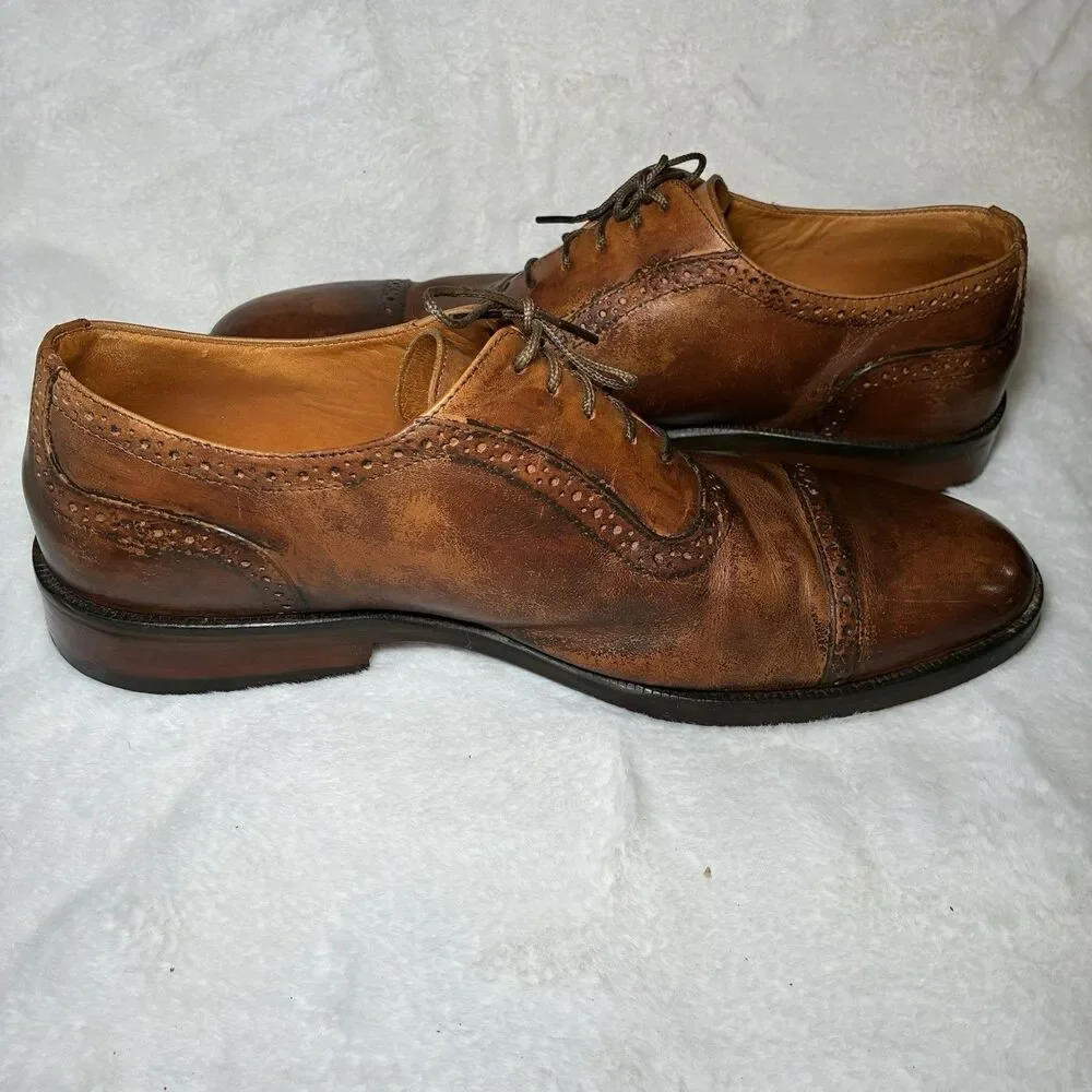 Martin Dingman Cambridge Cap Toe Oxford Dress Shoe Mens 9.5 Brown Whiskey Brogue